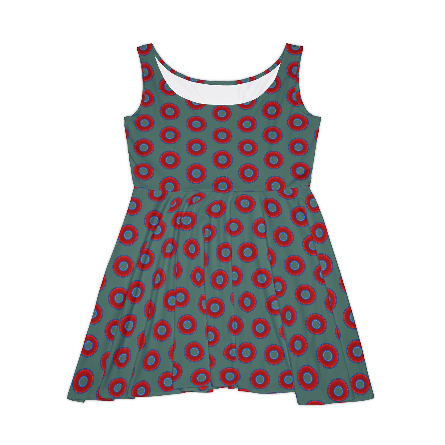 Women's Skater Donut Dress - vivid red donut print w/Fenway green background