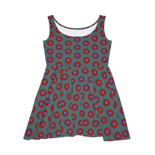 Women's Skater Donut Dress - vivid red donut print w/Fenway green background