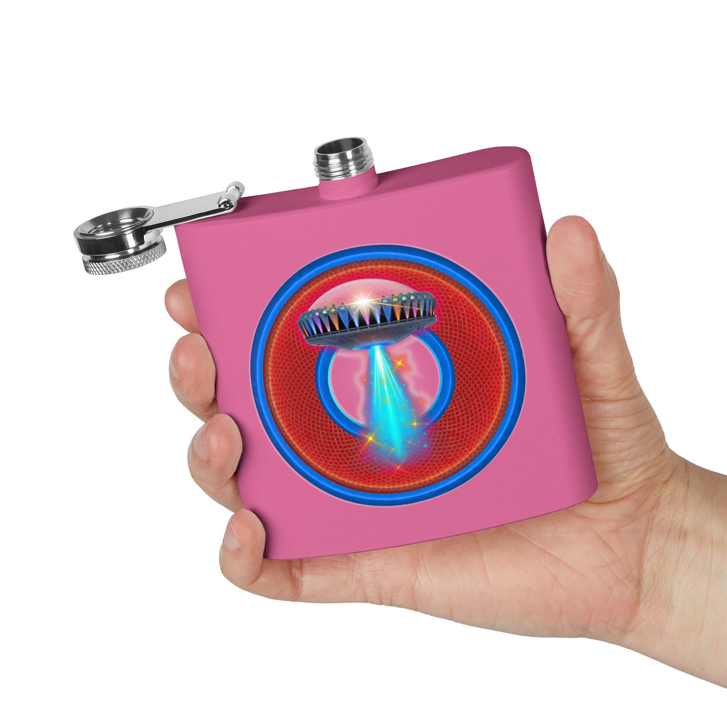 Lump's Donut Flask 6 oz -  "The Mother of All Flasks" - red/blue rustic donut - [*w/your choice of 6 backgrounds]