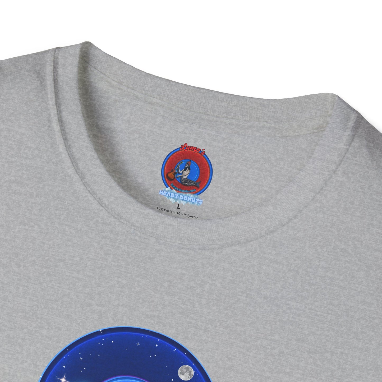 Classic Donut Tee - Unisex Soft-Style - "The Hopeful Waving Donut" - variant 2 - vivid blue donut