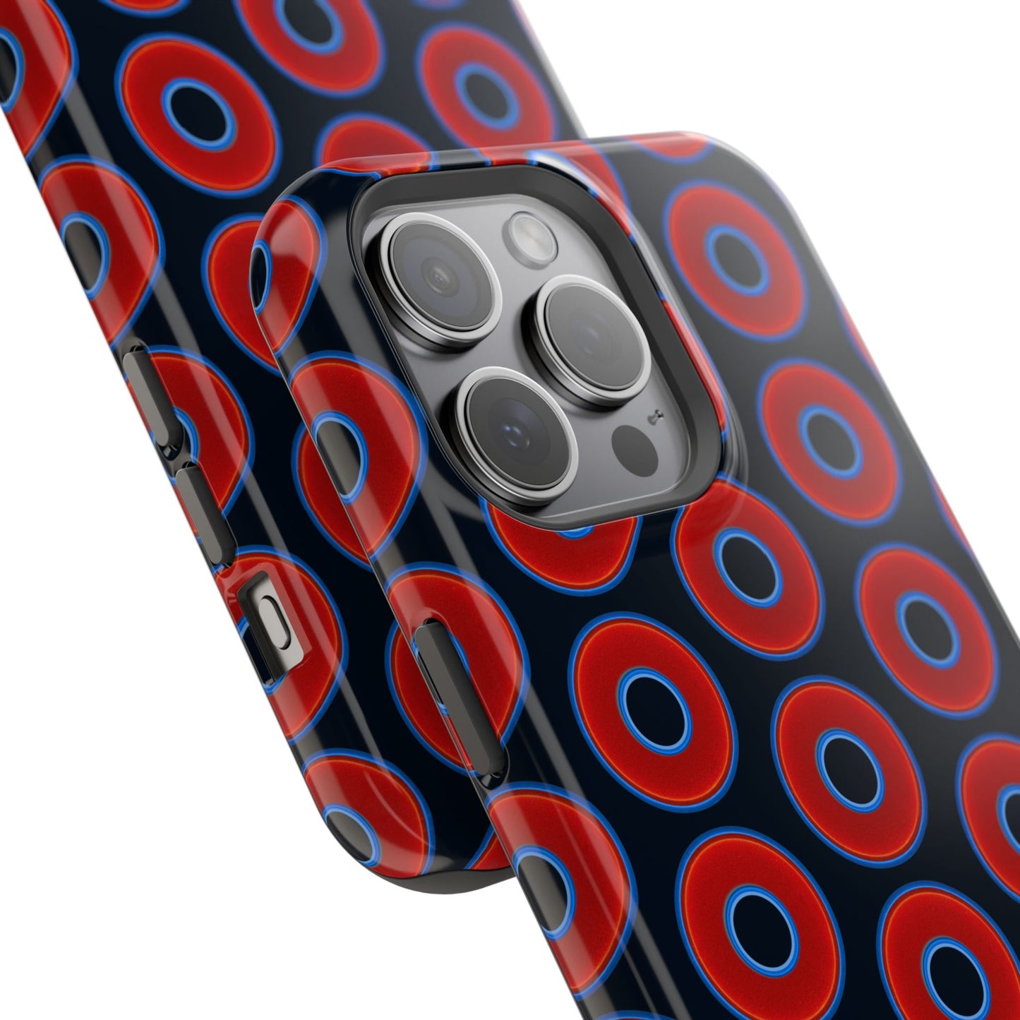 Impact-Resistant Lumpy Donut Case - red vivid donut print w/blue charcoal background