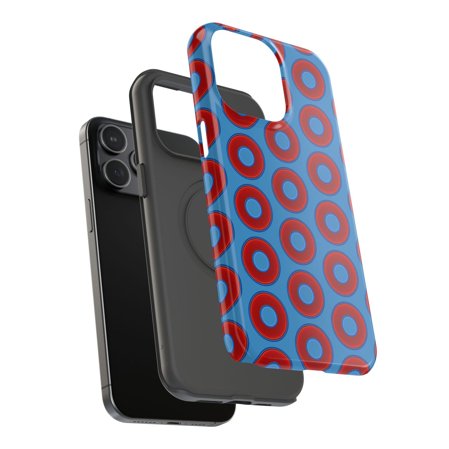 Impact-Resistant Lumpy Donut Case - red vivid donut print w/light steel blue background
