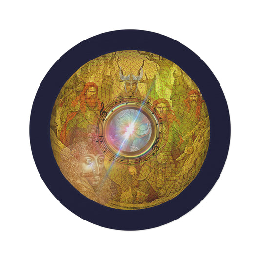 Round Room - 5 ft x 5 ft Lumpy Donut Rug - "The Impaling Donut Rug" - golden symmetrical donut w/dark navy background