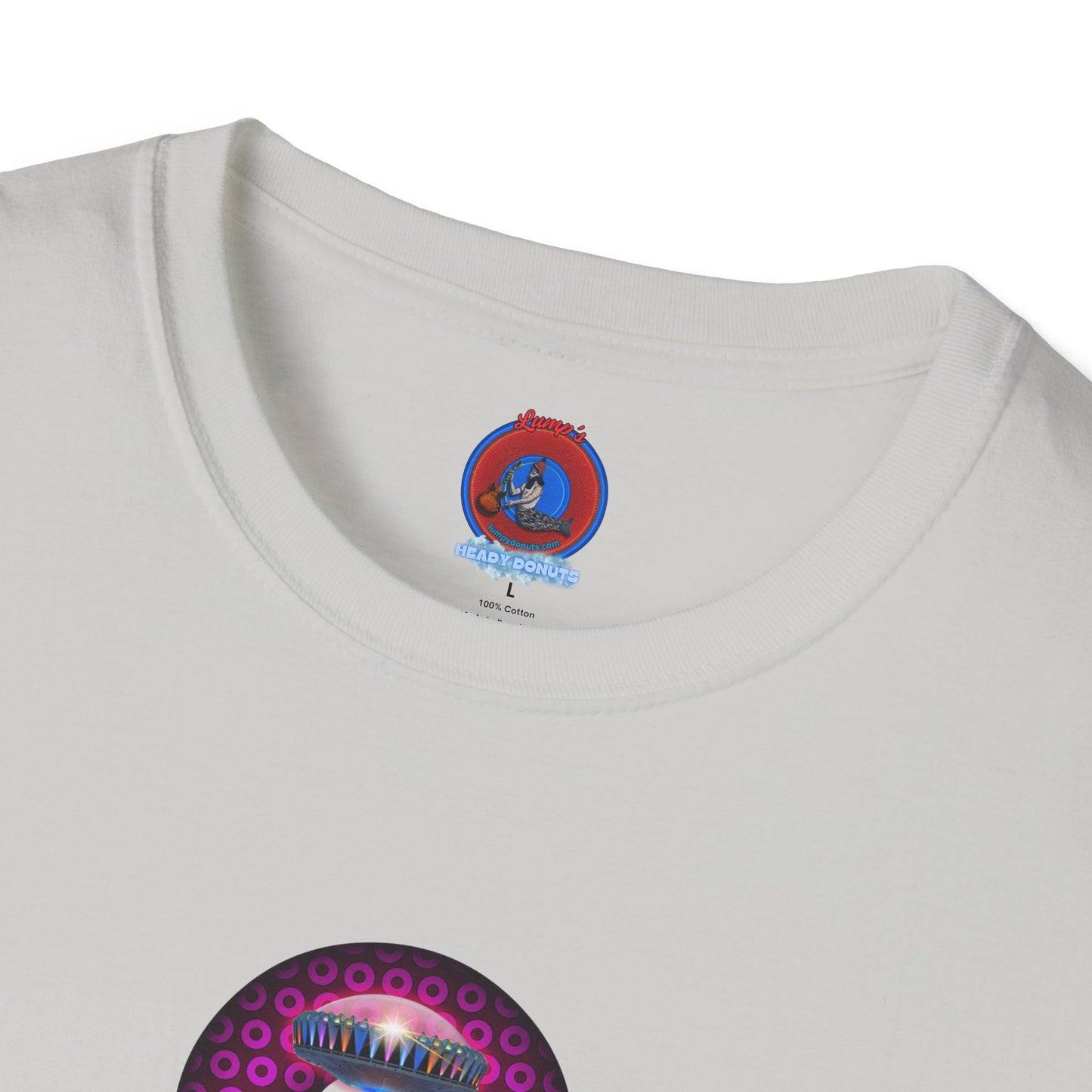 Coffee Traders Tee - Unisex Soft-Style - "Blastoff " - paradoxical donuts - variant 1 - mothership front/logo back