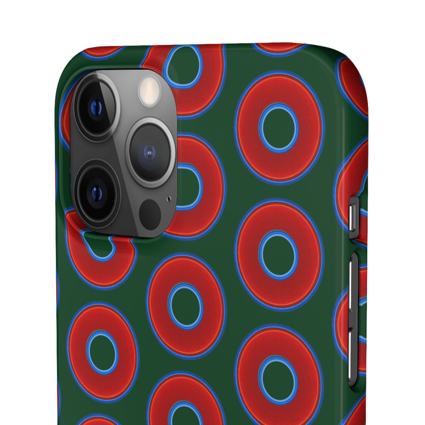 Lumpy Donut Snap Case - red vivid donut print w/deep pond green background