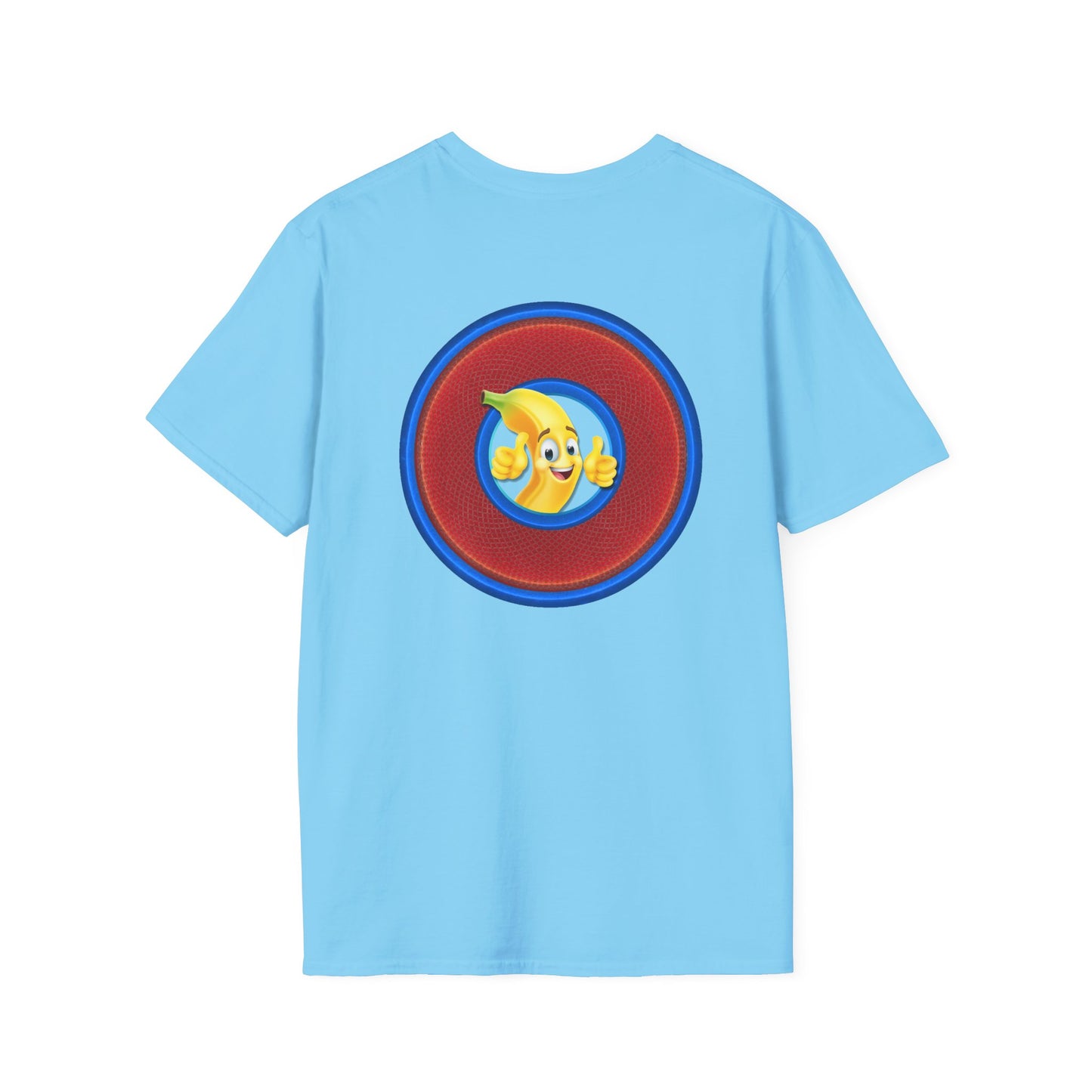 Classic Donut Tee - Unisex Soft-Style - "Dis sheet, it's bananas!" - series 1.0 - variant 6 - traditional red/blue donut