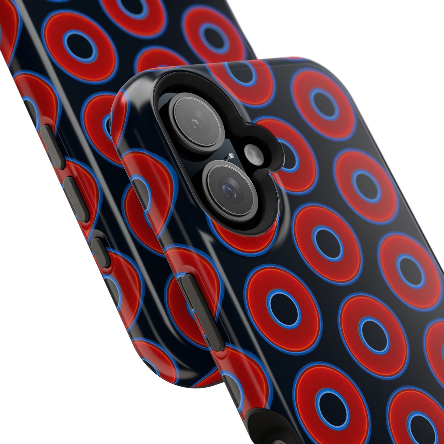 Impact-Resistant Lumpy Donut Case - red vivid donut print w/blue charcoal background
