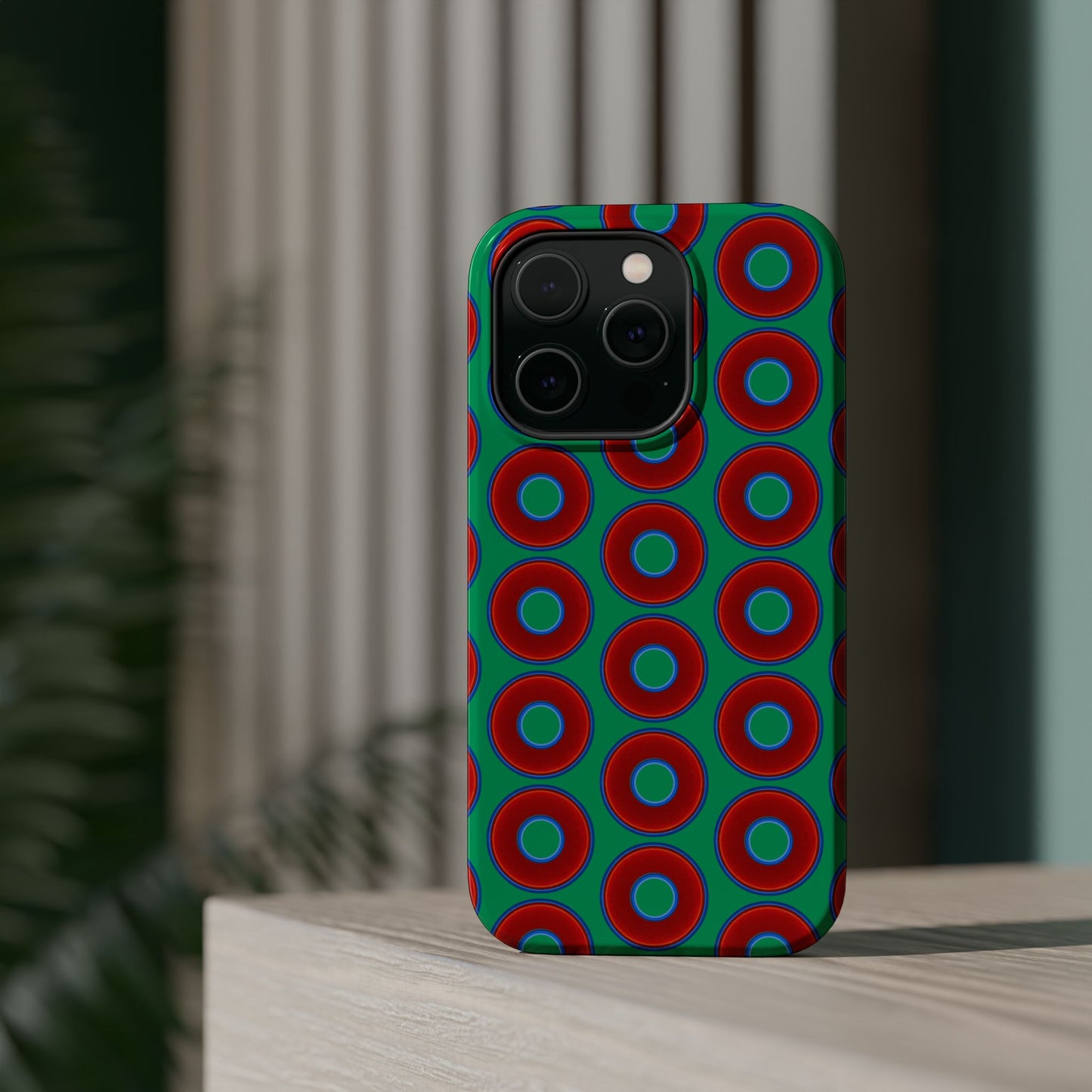 Magnetic Tough Donut Case - red vivid donut print w/jade green background
