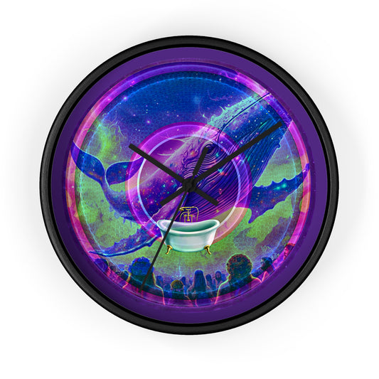 Lumpy Wall Clock - "Whale of a Good Donut Clock" - variant 2 - purple/green/blue pic donut w/purple background