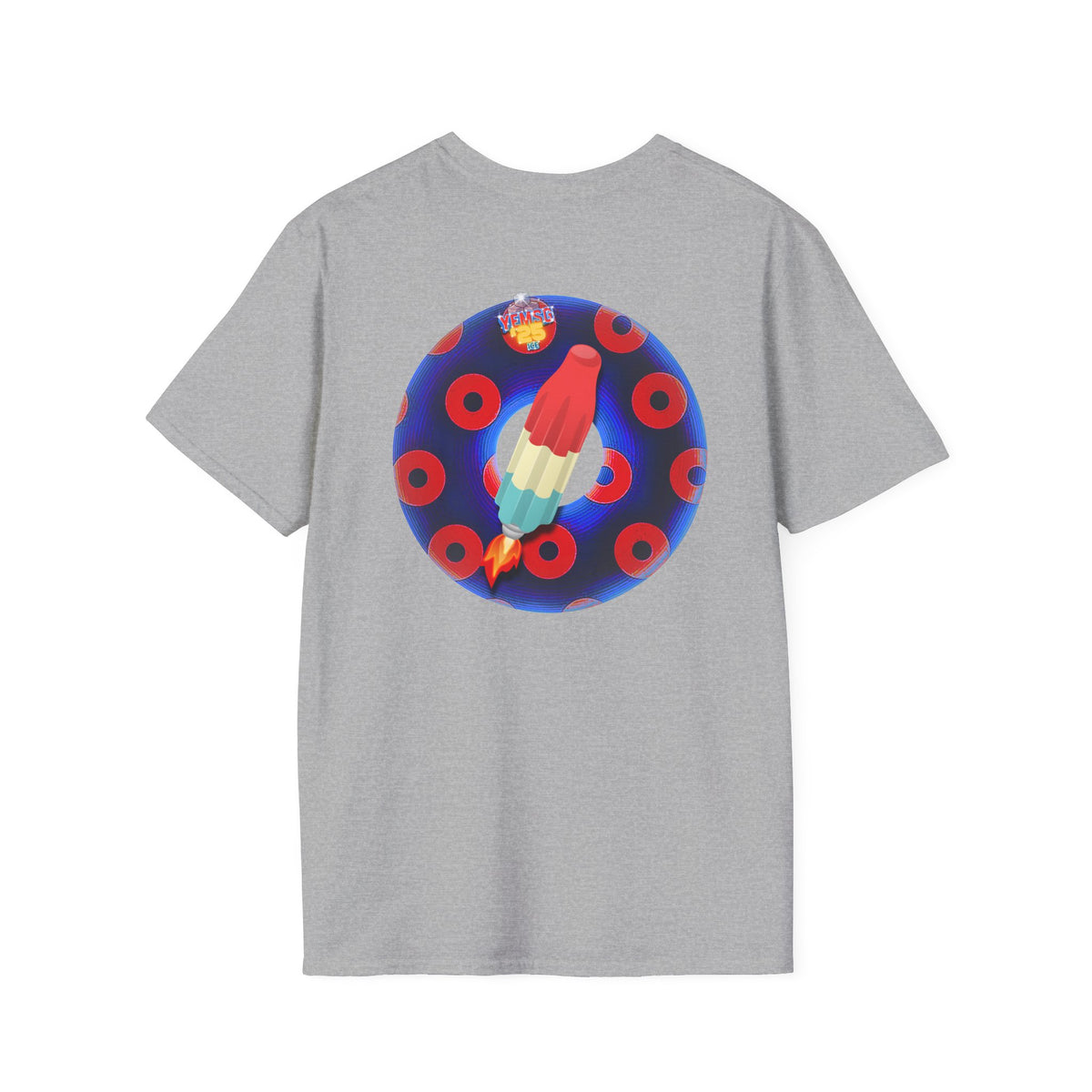 Classic Donut Tee - Unisex Soft-Style - "Blow this Popsicle Stand" - blue/red paradox bomb pop donut - variant 3