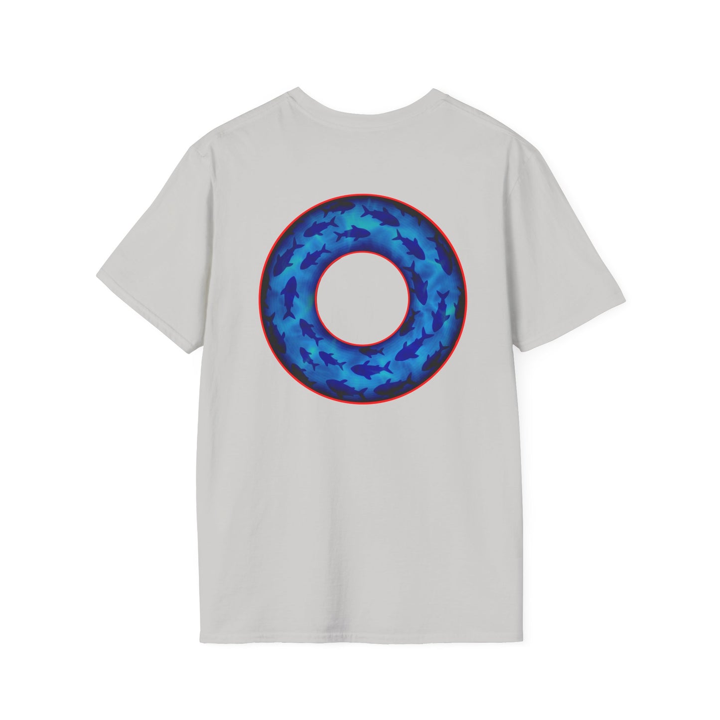 Classic Donut Tee - Unisex Soft-Style - "Skoolie of Phishies" - vivid sea donut - w/darker blue water - variant 2