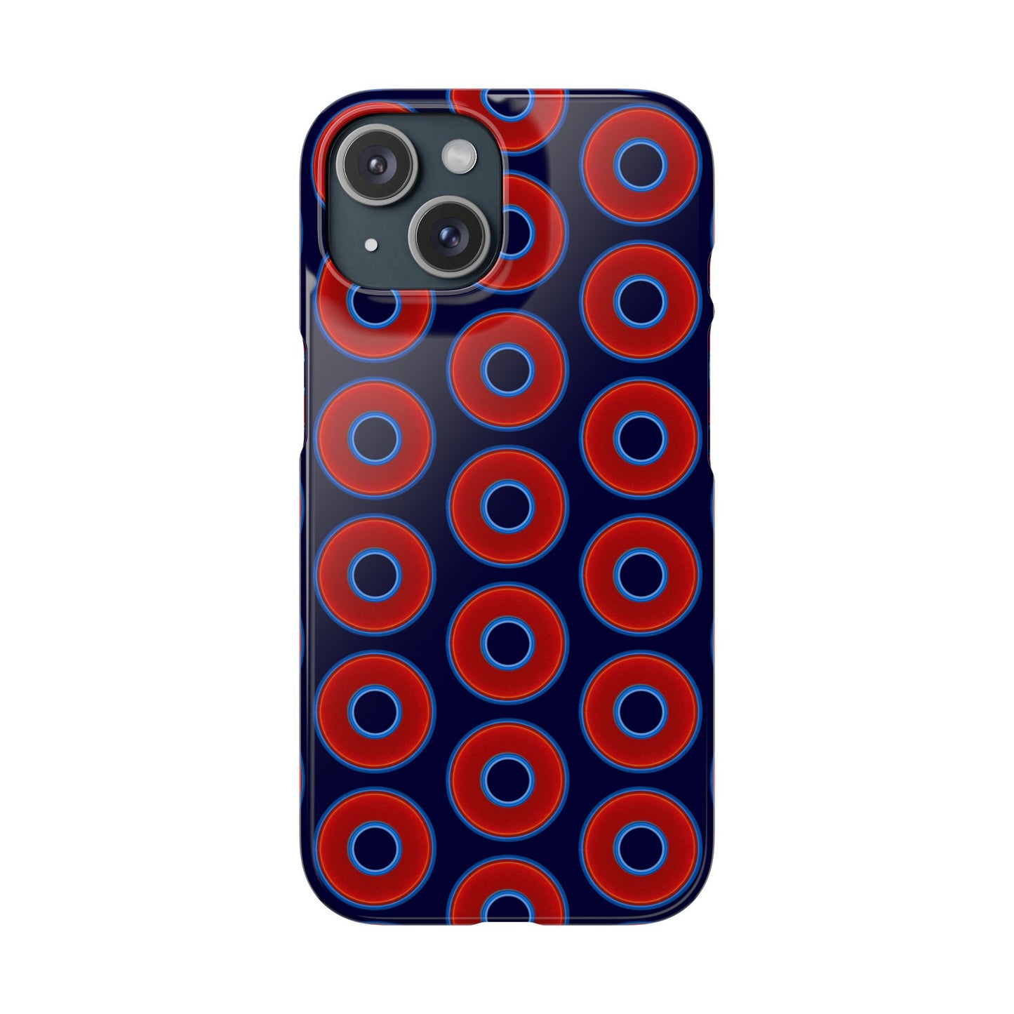 Lumpy Donut Snap Case - red vivid donut print w/midnight blue background