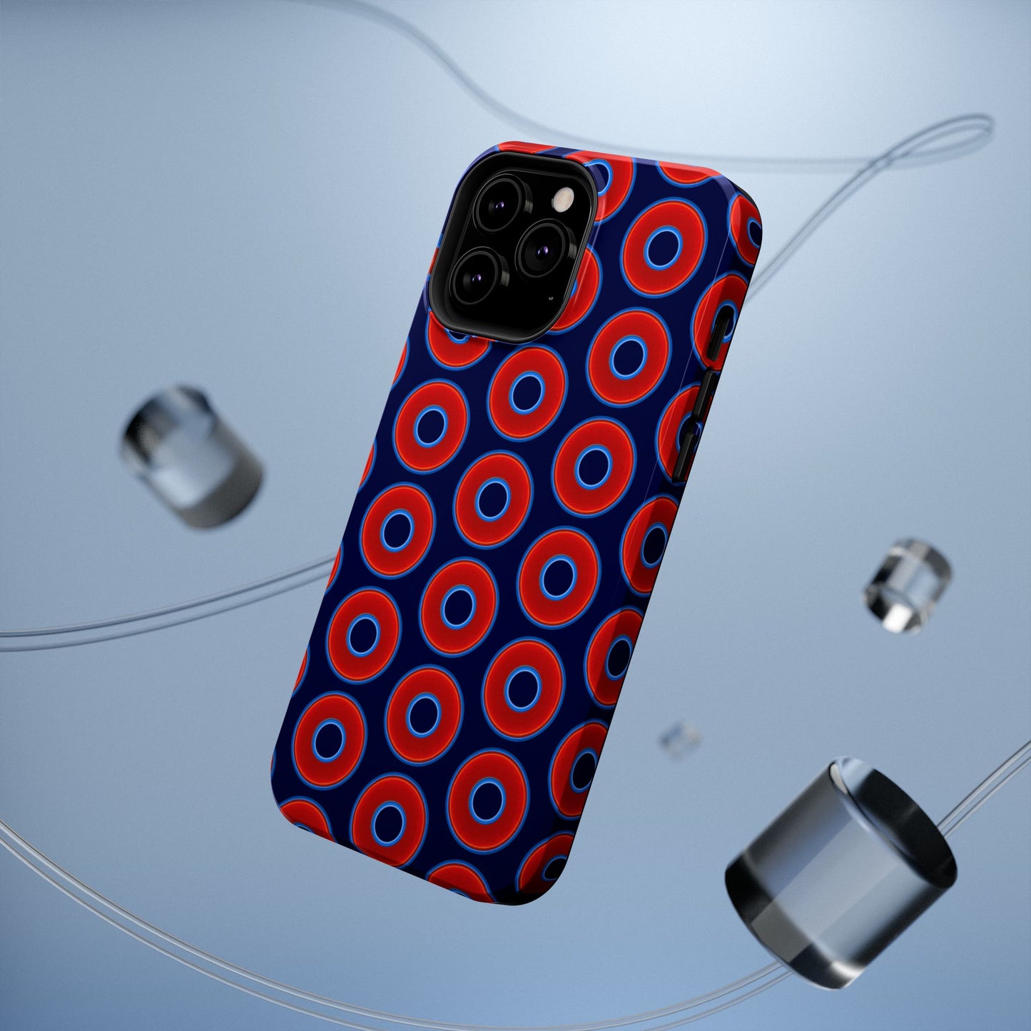 Impact-Resistant Lumpy Donut Case - red vivid donut print w/dark navy blue background