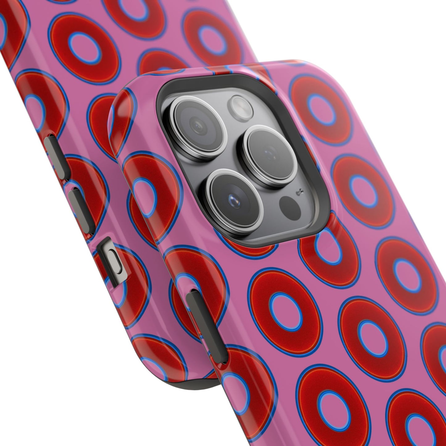 Impact-Resistant Lumpy Donut Case - red vivid donut print w/pink background