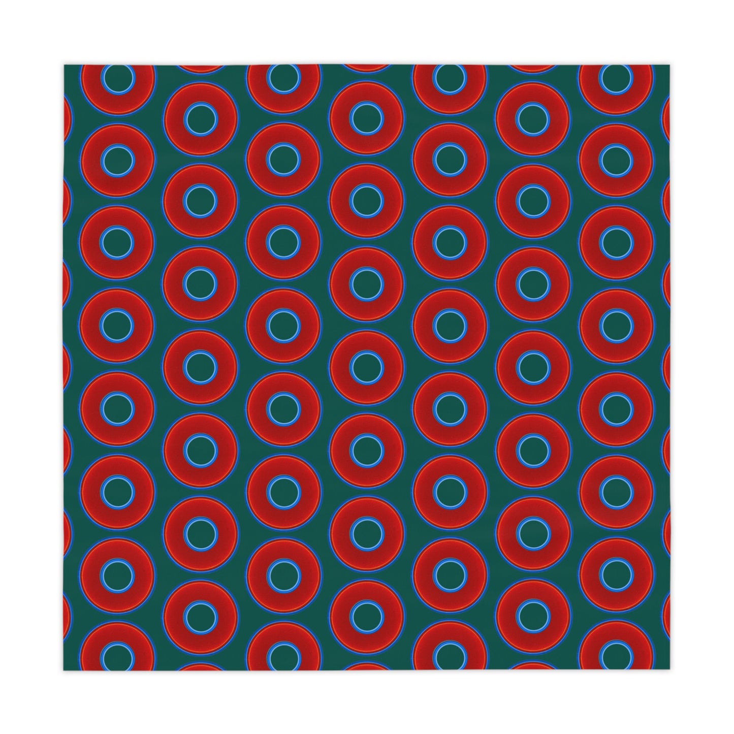 Lumpy Tablecloth - 55.1" x 55.1" - vivid red donuts w/dark Fenway green background