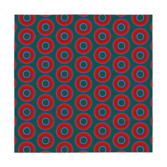 Lumpy Tablecloth - 55.1" x 55.1" - vivid red donuts w/dark Fenway green background