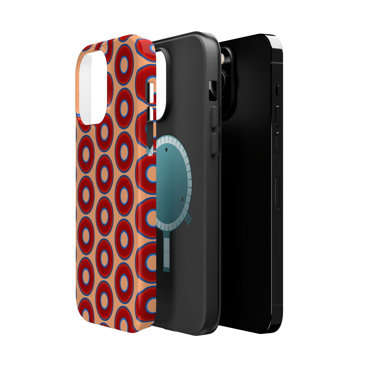 Magnetic Tough Donut Case - red vivid donut print w/peach background