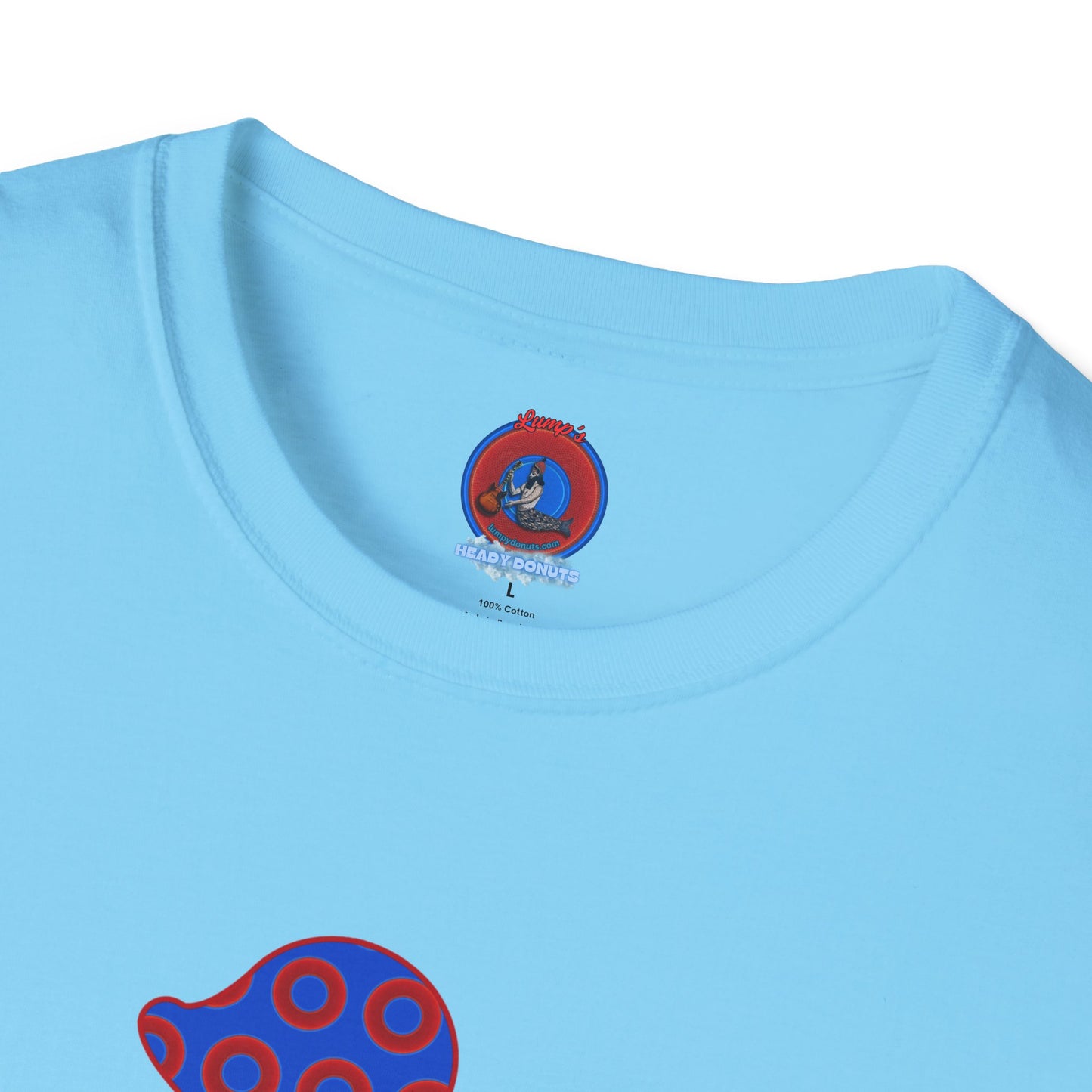 Classic Donut Tee - Unisex Soft-Style - "Rubber Ducky Bath Time Donut" - vivid red/blue donut pattern - variant 3
