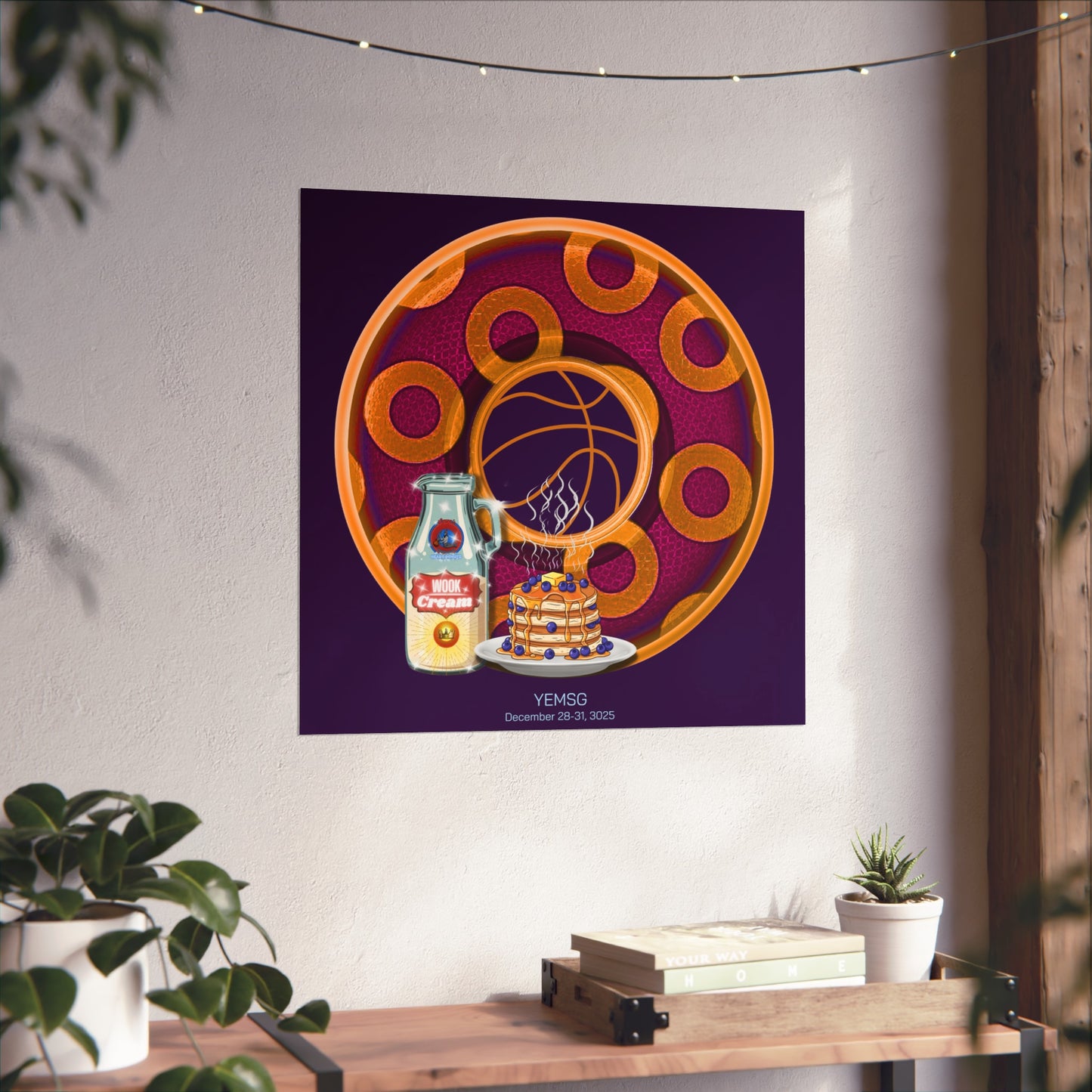 Lumpy Poster Nuts - "It's Ice Cream - YEMSG Soft Serve" - 24" x 24" 220gsm Giclée/matte  - rustic purple/orange donut w/midnight purple background