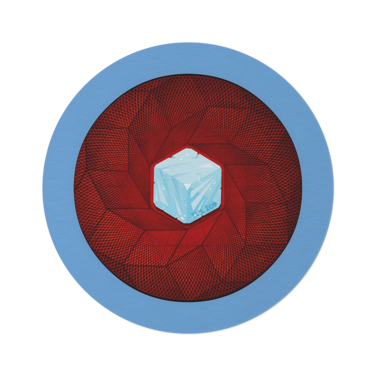 Round Room - 5 ft x 5 ft Lumpy Donut Rug - "It's Ice... Cube's Donut Rug" - cubed red donut w/light blue background - variant 1