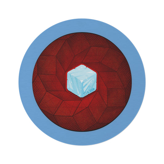 Round Room - 5 ft x 5 ft Lumpy Donut Rug - "It's Ice... Cube's Donut Rug" - cubed red donut w/light blue background - variant 1