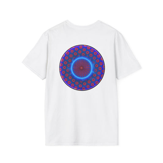Classic Donut Tee - Unisex Soft-Style - "Split Open Donut Melt" - blue/red electric paradox donut - variant 1