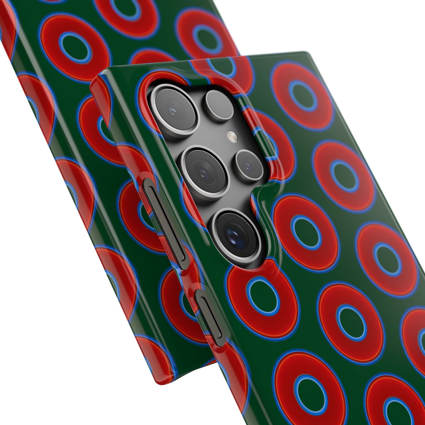 Lumpy Donut Snap Case - red vivid donut print w/deep pond green background