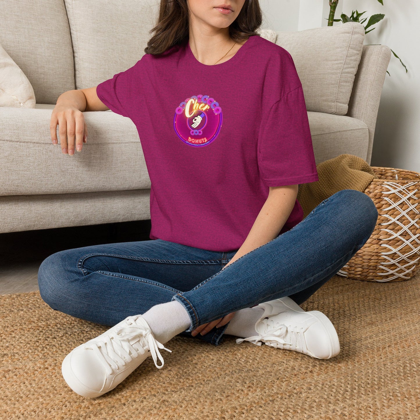 Classic Donut Tee - Unisex Soft-Style - "Chering is Caring Donut' - vivid magenta/purple donut