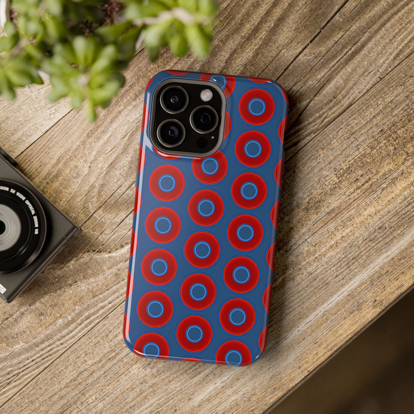 Magnetic Tough Donut Case - red vivid donut print w/light navy blue background