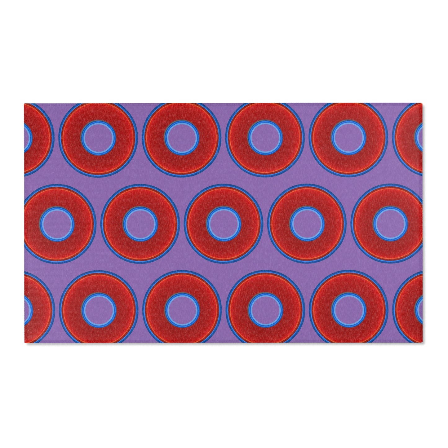 Lumpy Donut Print Rug - choice of 3 sizes - vivid red donut print w/light purple background