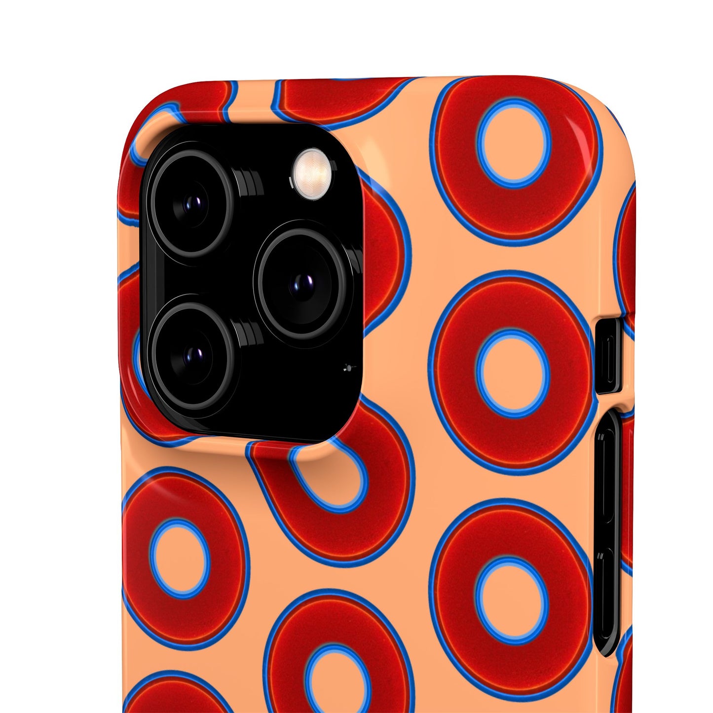 Lumpy Donut Snap Case - red vivid donut print w/peach background