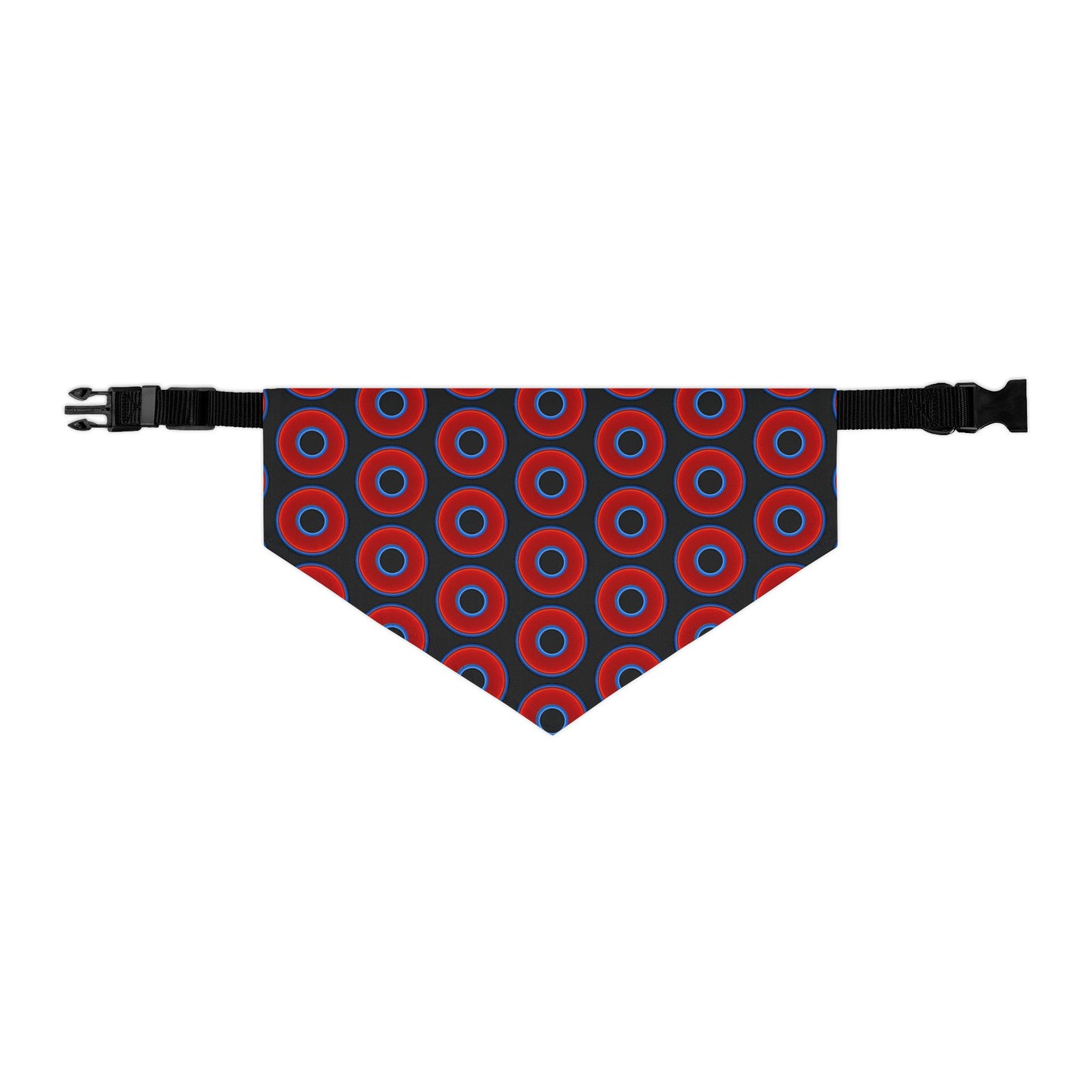 Jim's Lumpy Bandana Pet Collar - vivid red donuts w/black backgound