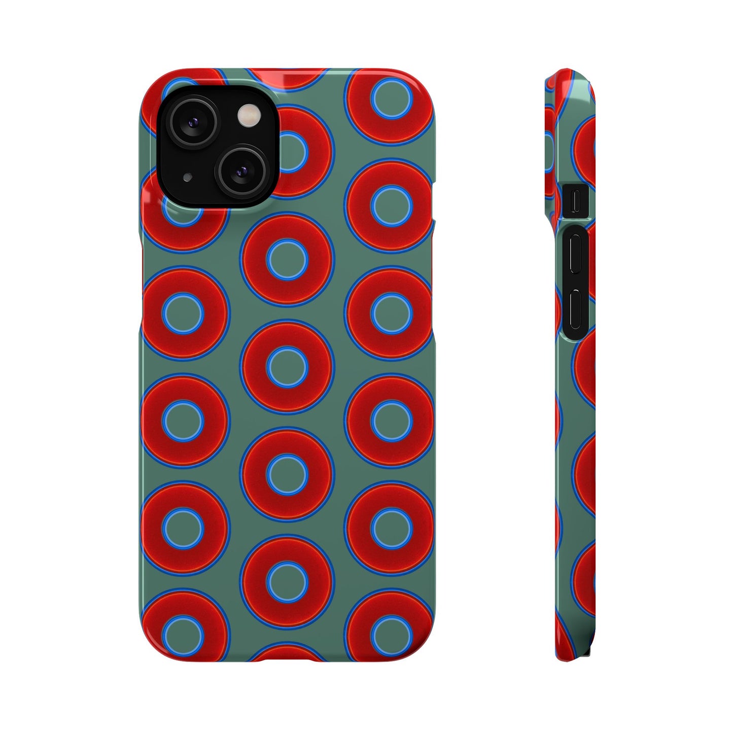 Lumpy Donut Snap Case - red vivid donut print w/Fenway green background