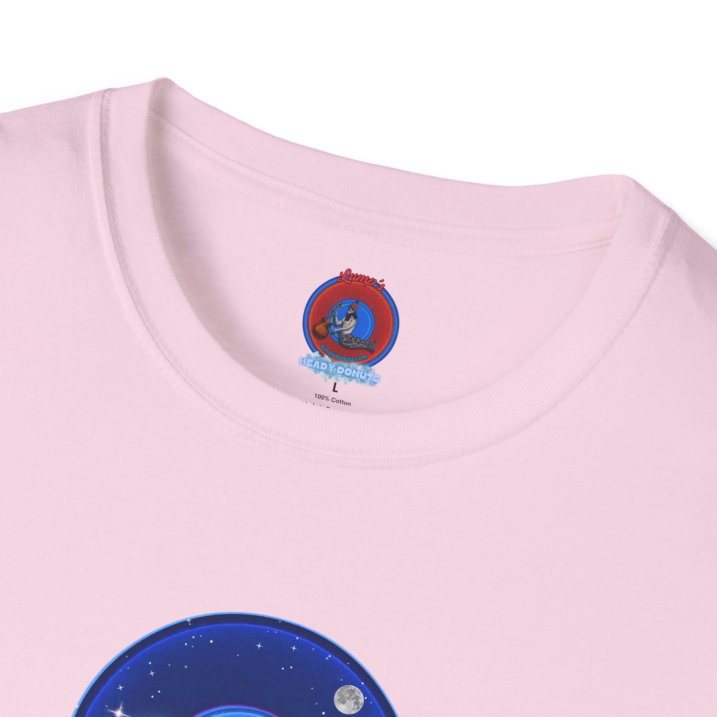 Classic Donut Tee - Unisex Soft-Style - "The Hopeful Waving Donut" - variant 2 - vivid blue donut
