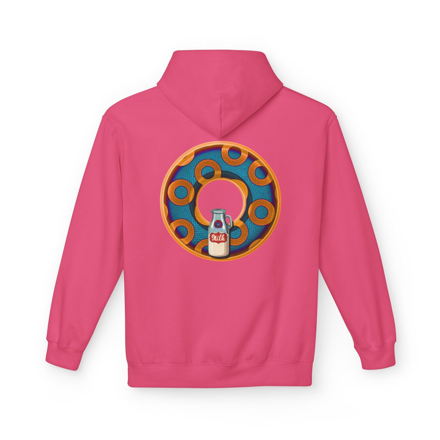 Fleece Harry Hoodies [Midweight Soft-style] - "Wooked Cream Dairy - YEMSG Donut" - blue/orange rustic paradox donut - variant 4