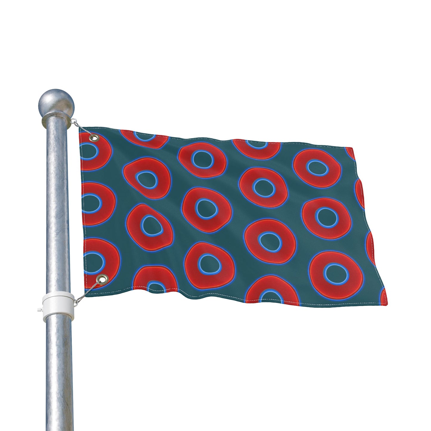 Lumpy Flagpole Sitters - Donut Flags [12" x 18"] - red vivid donut print w/midnight green background