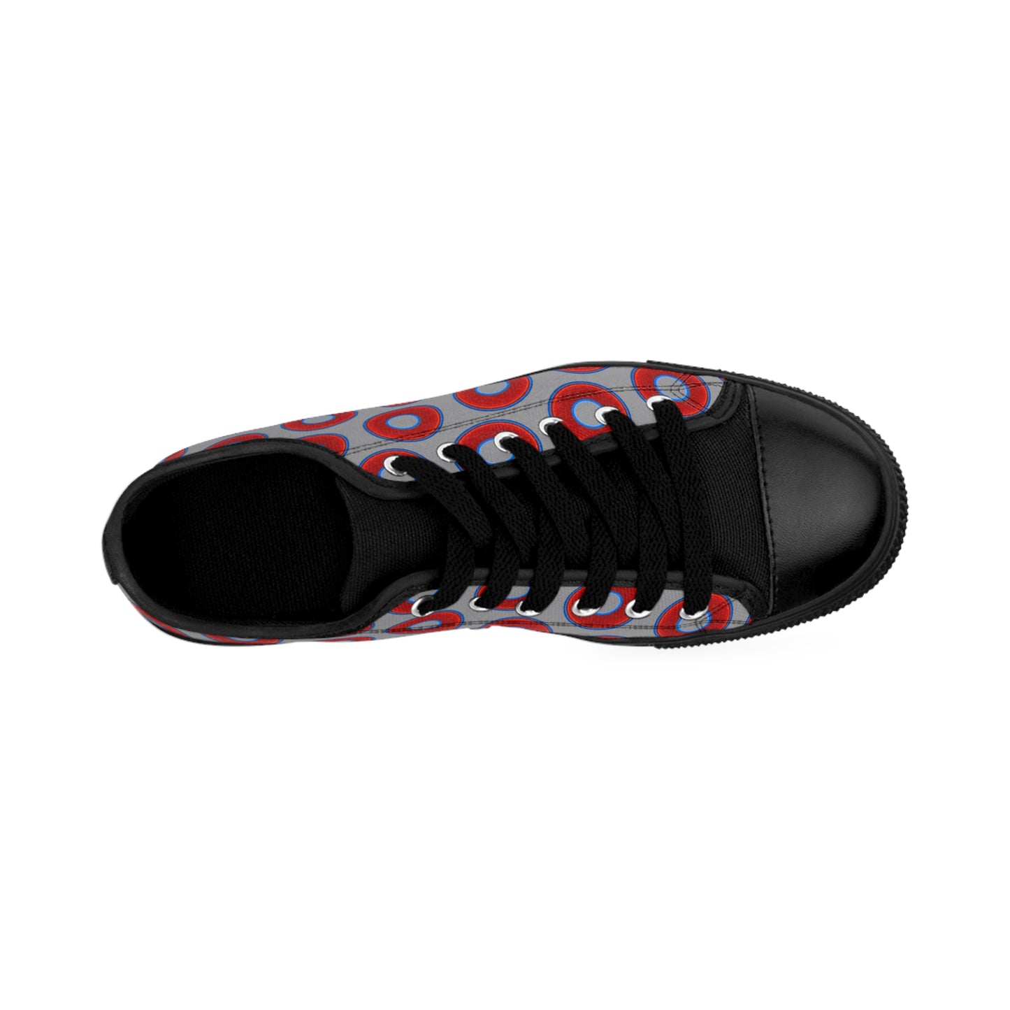 Men's Cushiony Convectors - Low Top - large red vivid donut print w/gray background