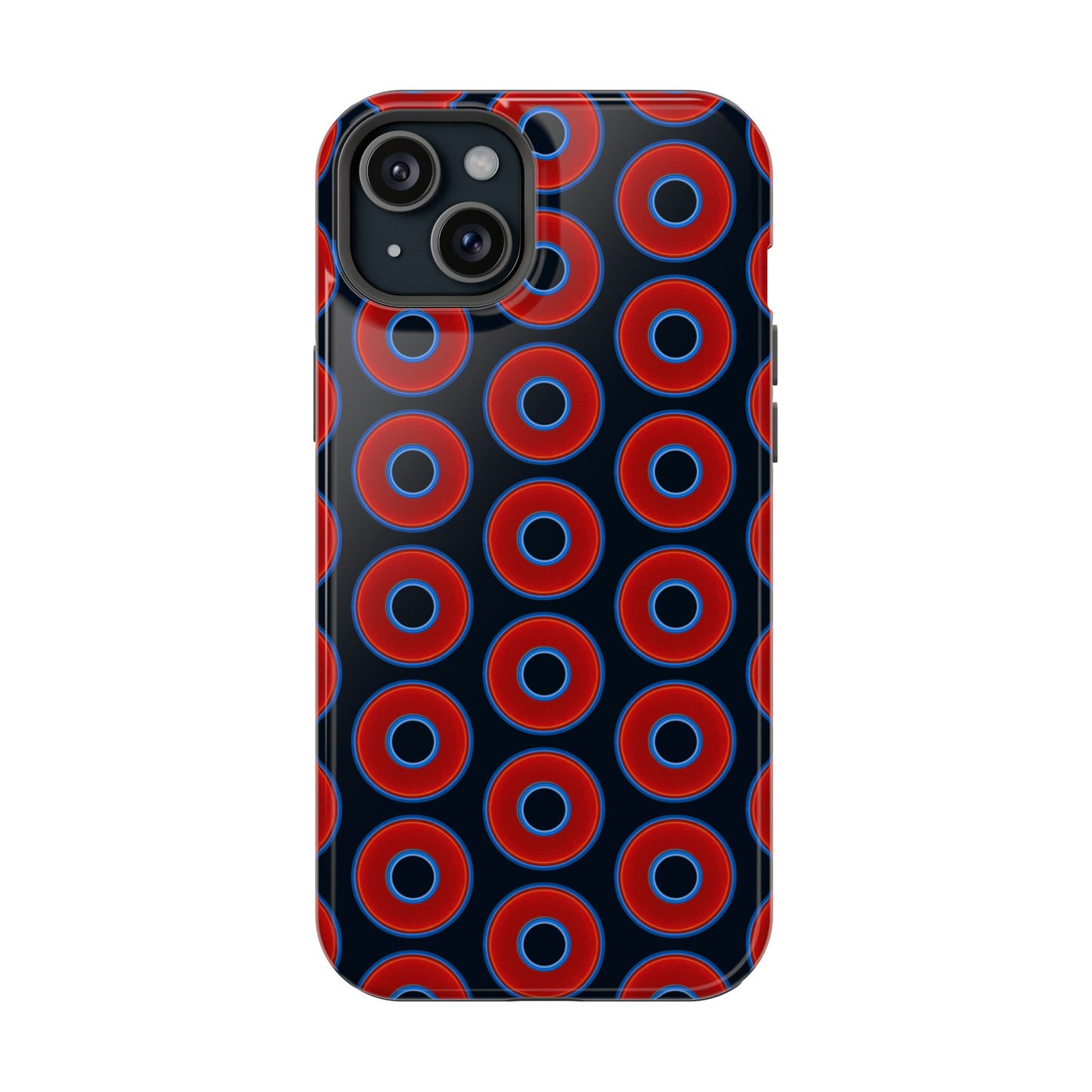 Impact-Resistant Lumpy Donut Case - red vivid donut print w/blue charcoal background