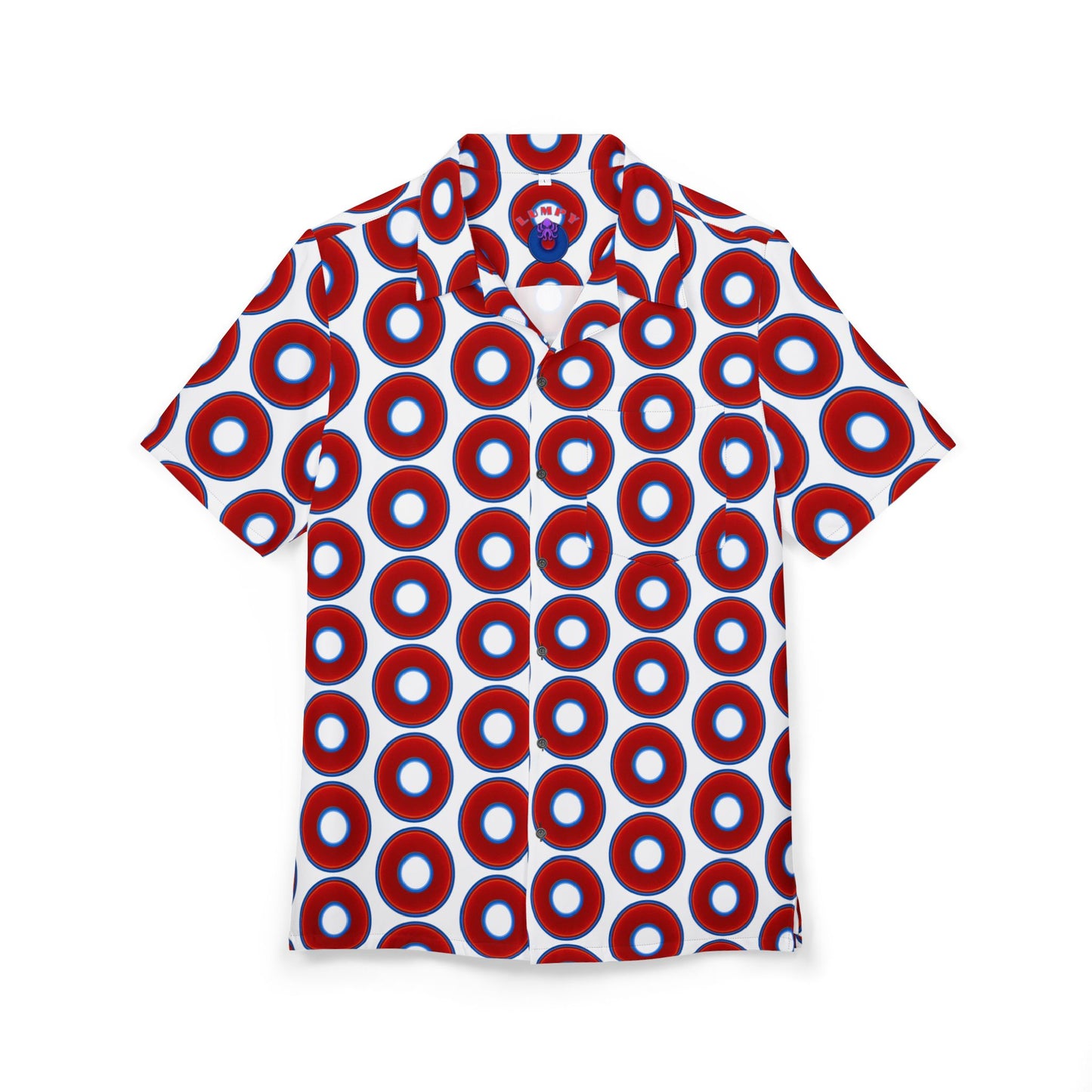 Wilson's 'Epic Hawaiian-Punch' Shirt - vivid red donut print w/white background [unisex]