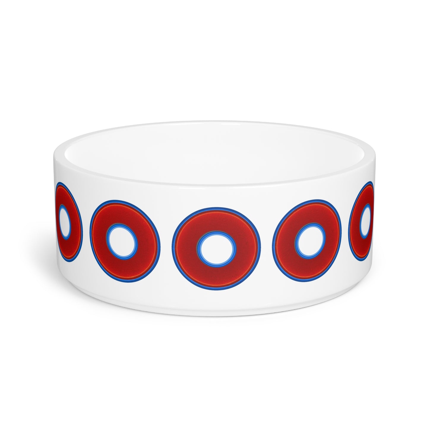16 oz Lumpy Pet Bowl - vivid red donuts w/white background