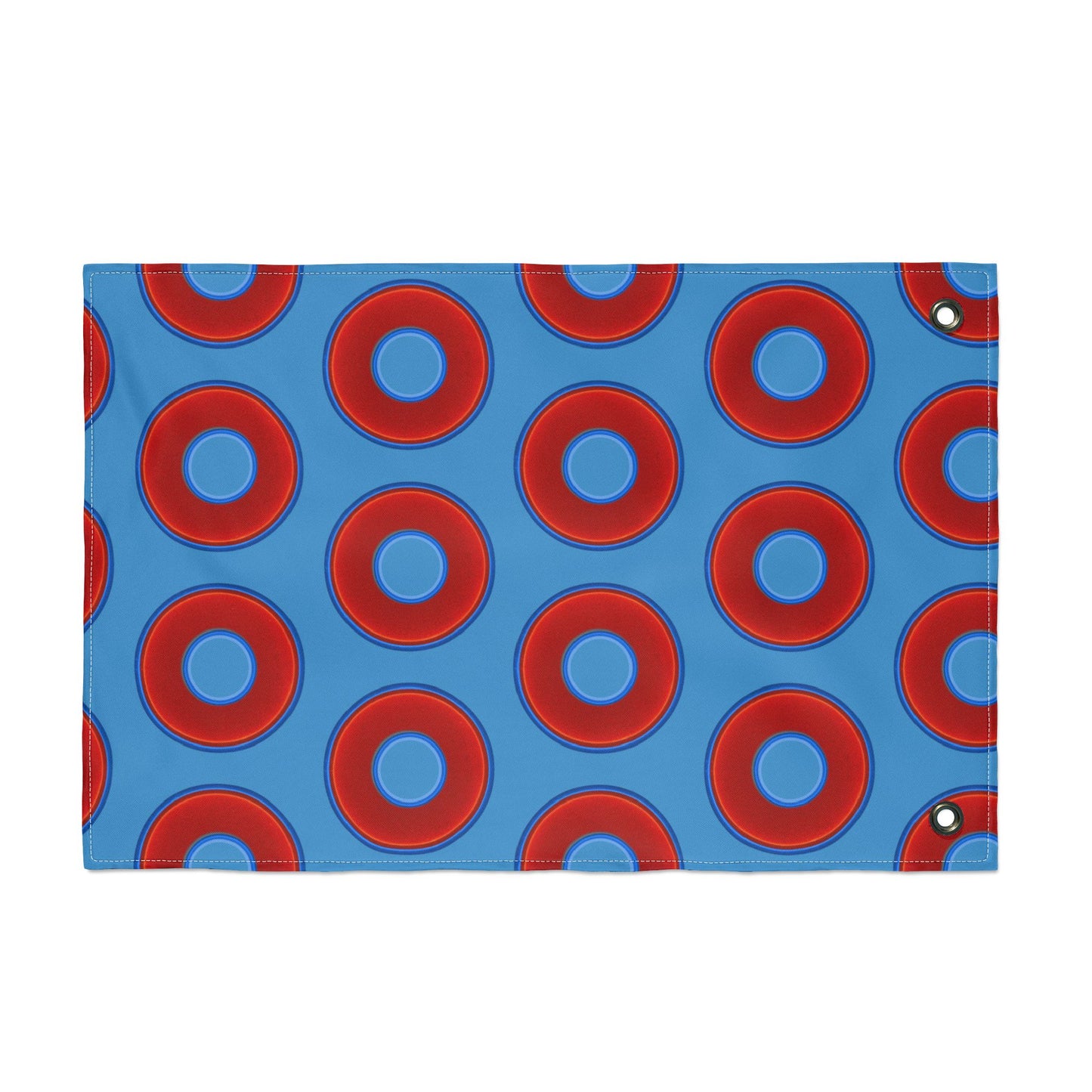 Lumpy Flagpole Sitters - Donut Flags [12" x 18"] - red vivid donut print w/light steel blue background