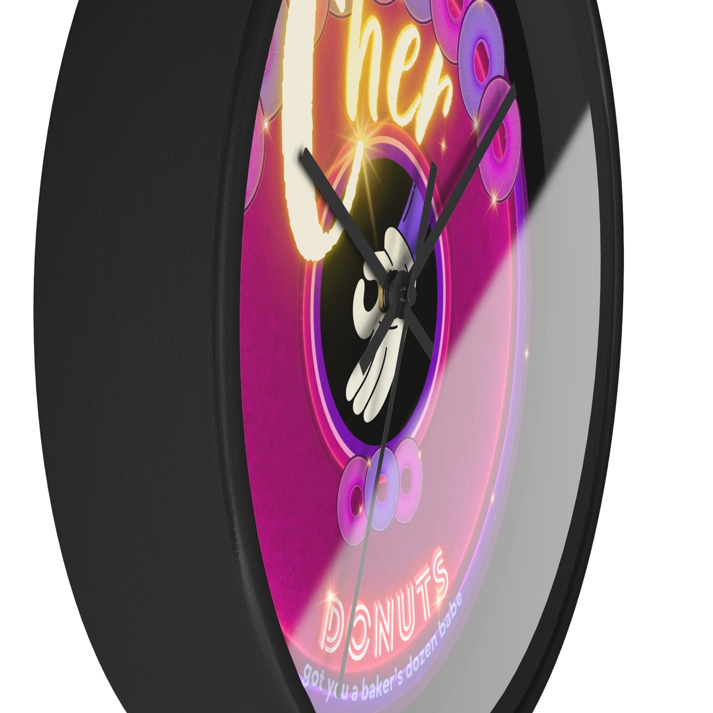 Lumpy Wall Clock - "Cher-ing is Caring Clock" - variant 2 - magenta vivid donut w/black background [*charitable donut]