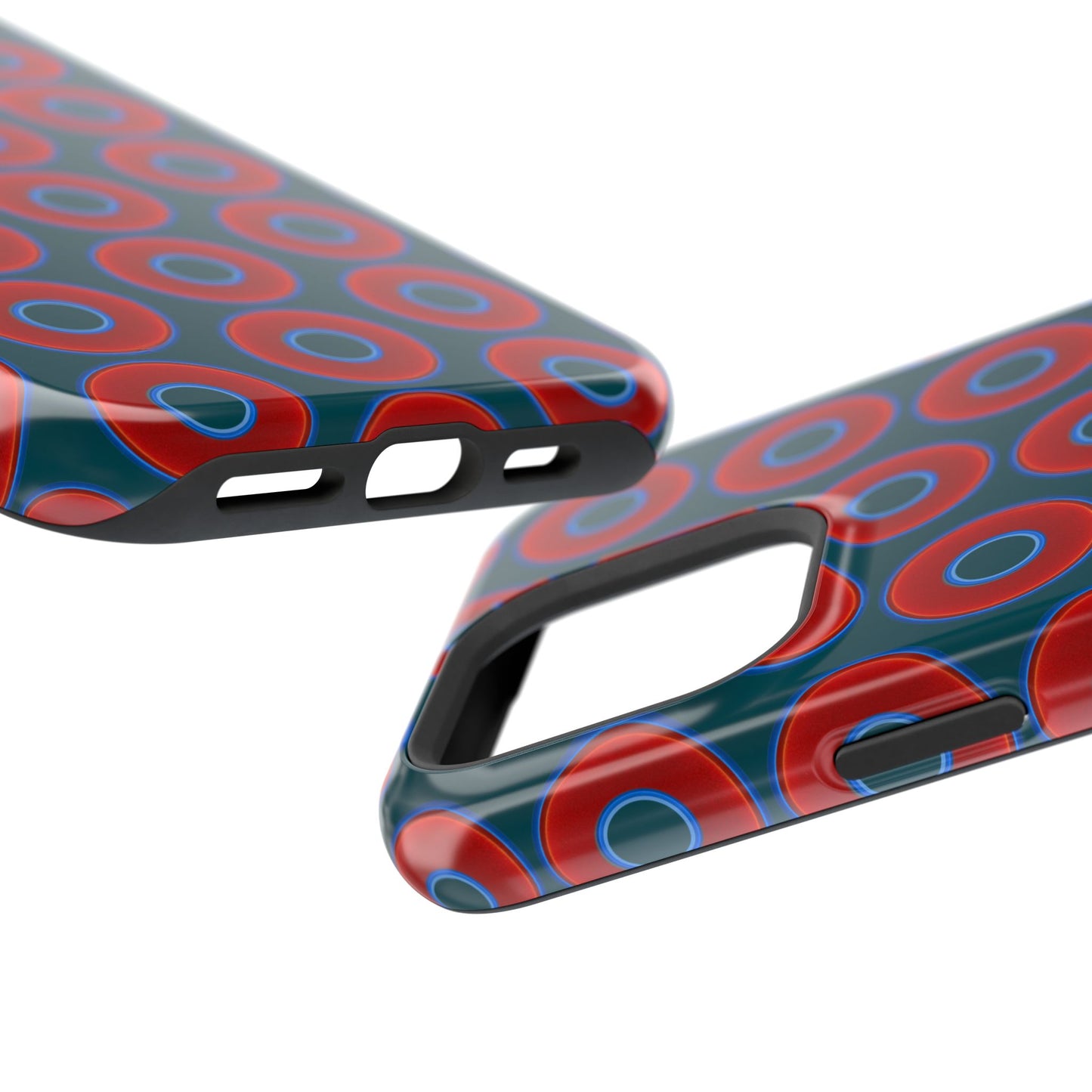 Magnetic Tough Donut Case - red vivid donut print w/midnight green background