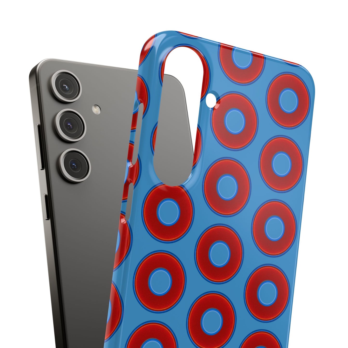 Lumpy Donut Snap Case - red vivid donut print w/light steel blue background