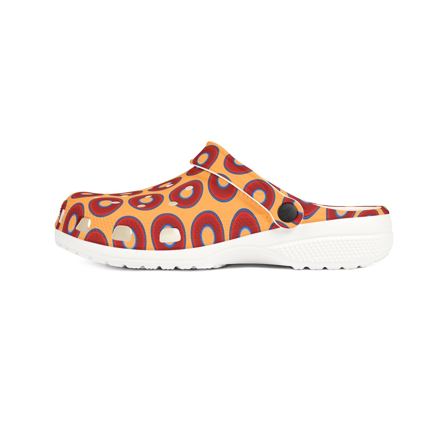 Spatchcocks - donut slip-on shoes - vivid red donuts w/orange creamsicle background [unisex]