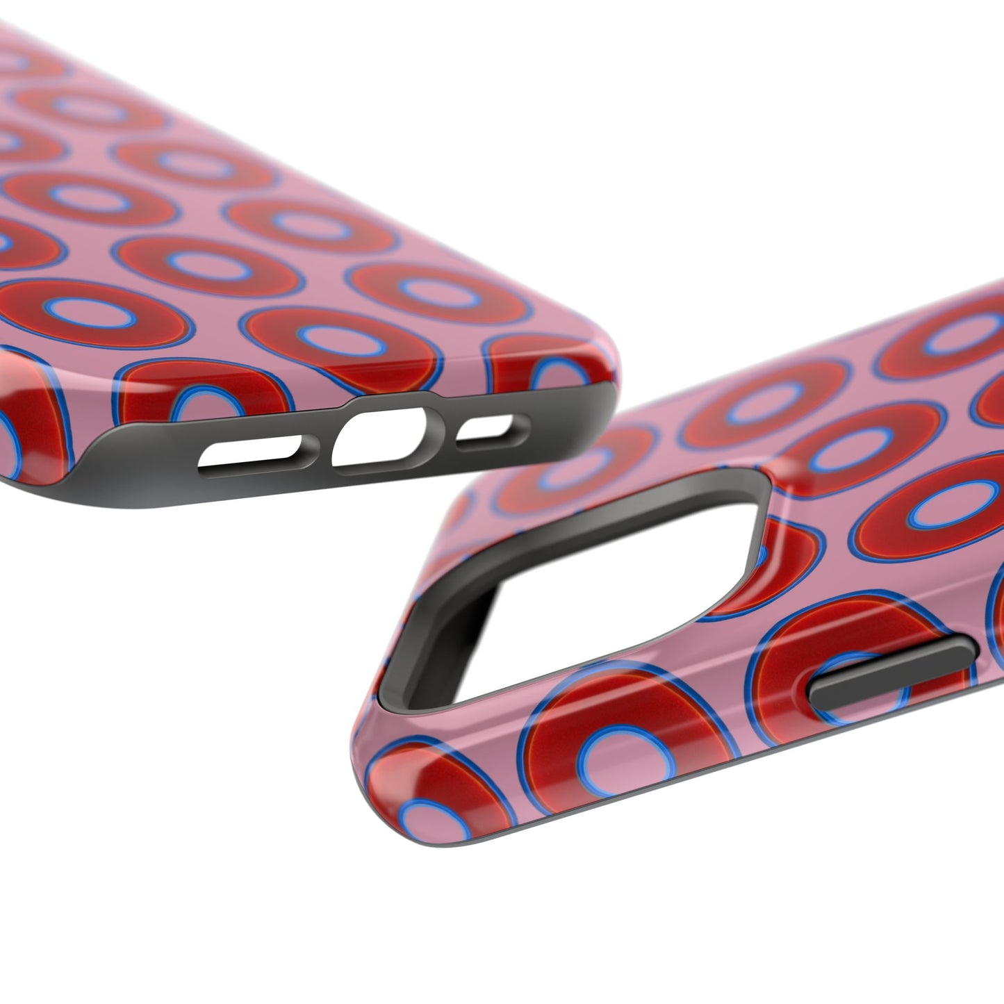 Impact-Resistant Lumpy Donut Case - red vivid donut print w/pale magenta background