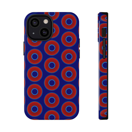 Impact-Resistant Lumpy Donut Case - red vivid donut print w/vivid navy background