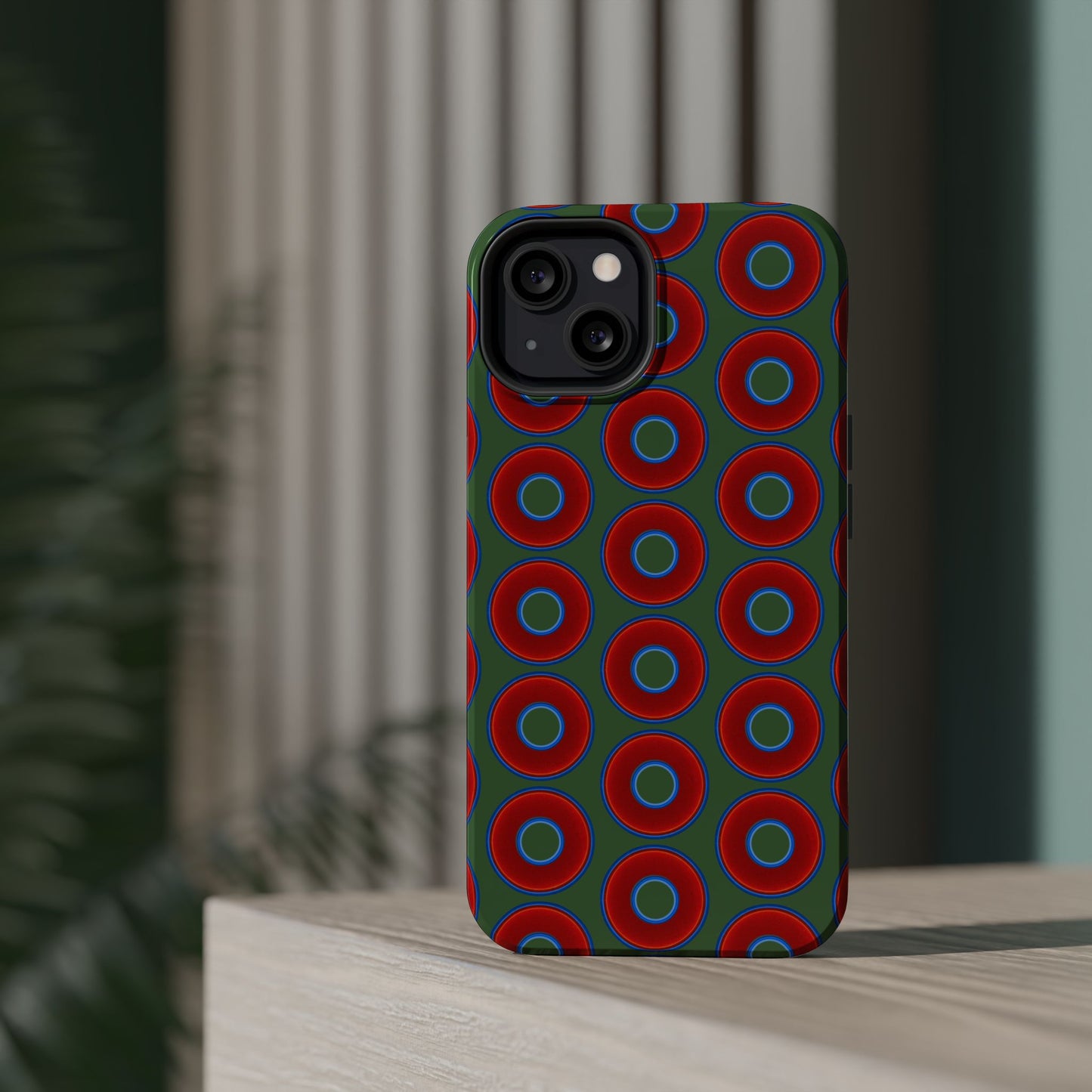 Magnetic Tough Donut Case - red vivid donut print w/dark green background