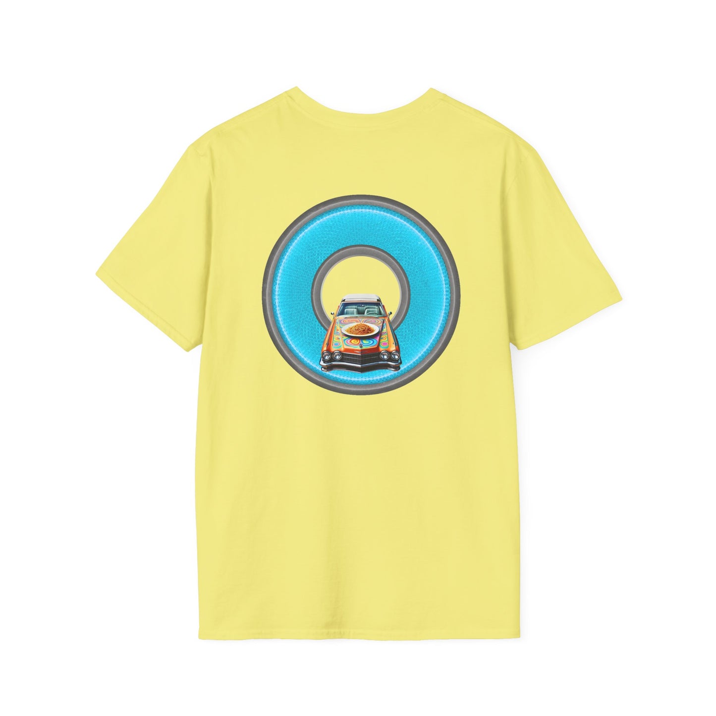 Classic Donut Tee - Unisex Soft-Style - "Cadillac Rainbow Spaghetti Incident" - series 1.0  - variant 3 - blue/gray donut