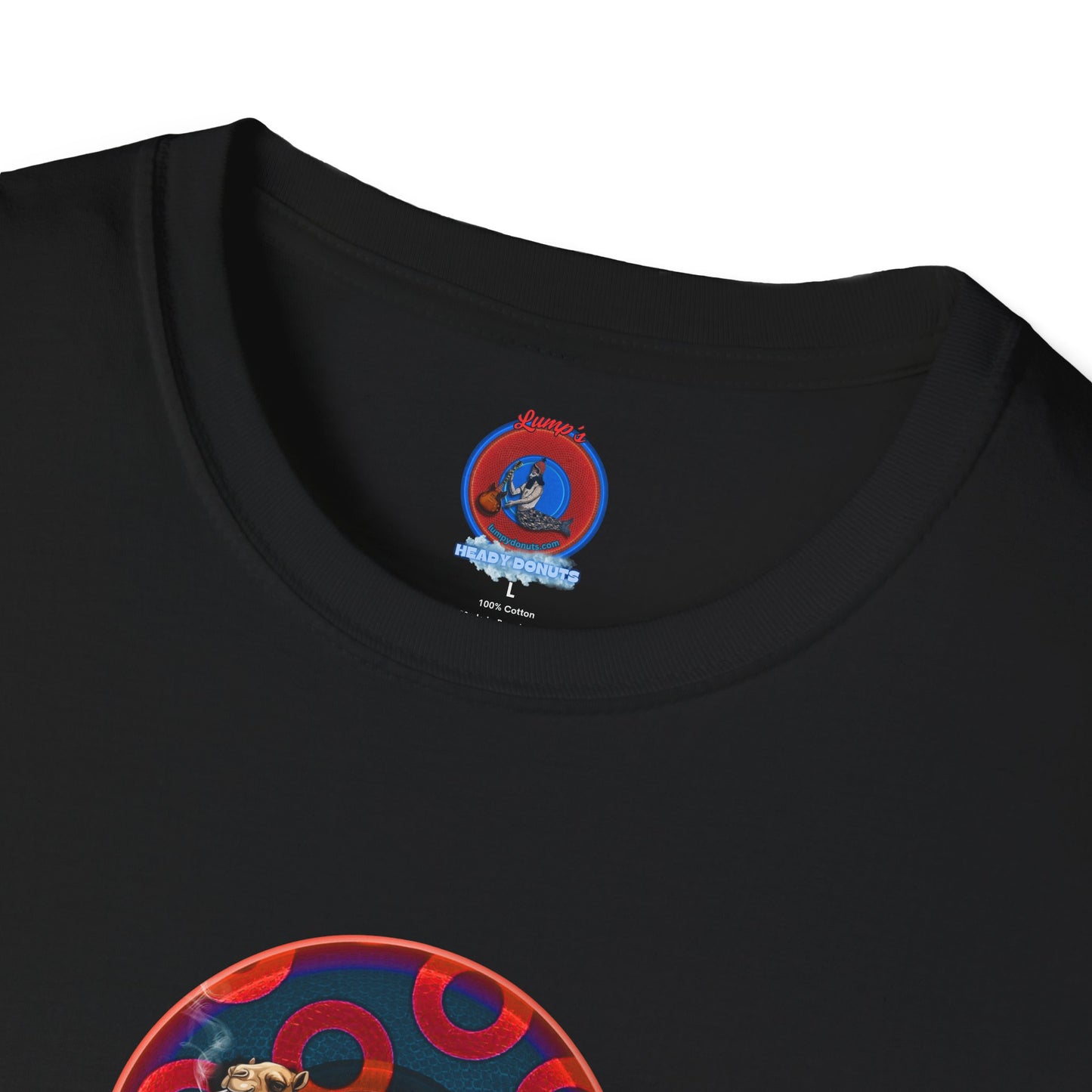 Classic Donut Tee - Unisex Soft-Style - "Joe Camel's Super Cool Donut" - rustic paradox donut - dark navy/red donuts